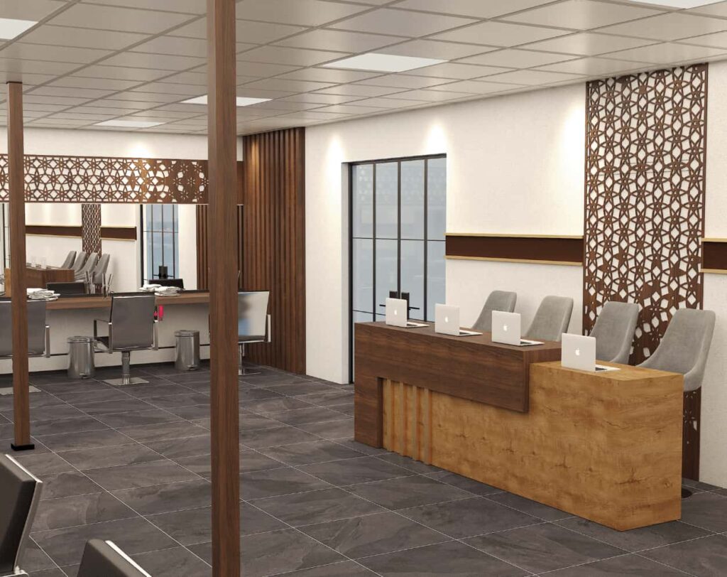 Commercial Barbershop Case Study: Full Set of Barber Chairs, Mirrored Stations & Reception Area