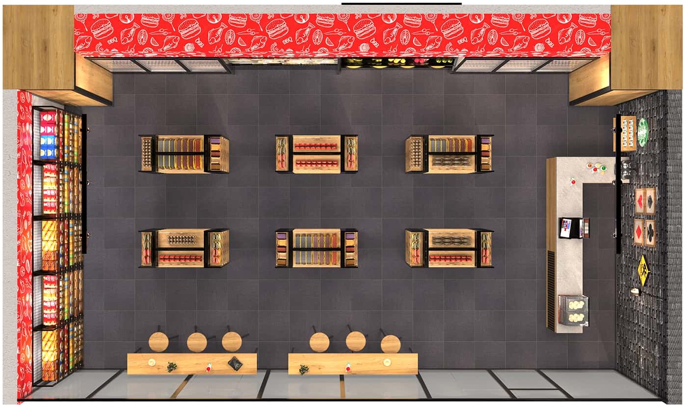 Commercial Convenience Store Interior Project with Food-Themed Brand Wall