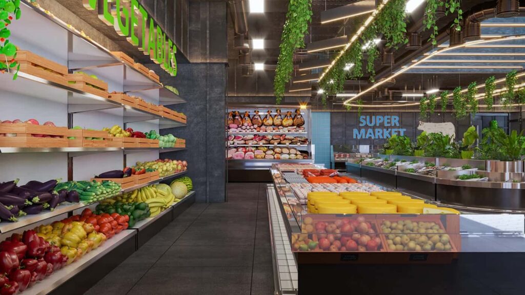 Modern Supermarket Fixture Design for Seafood & Produce Sections