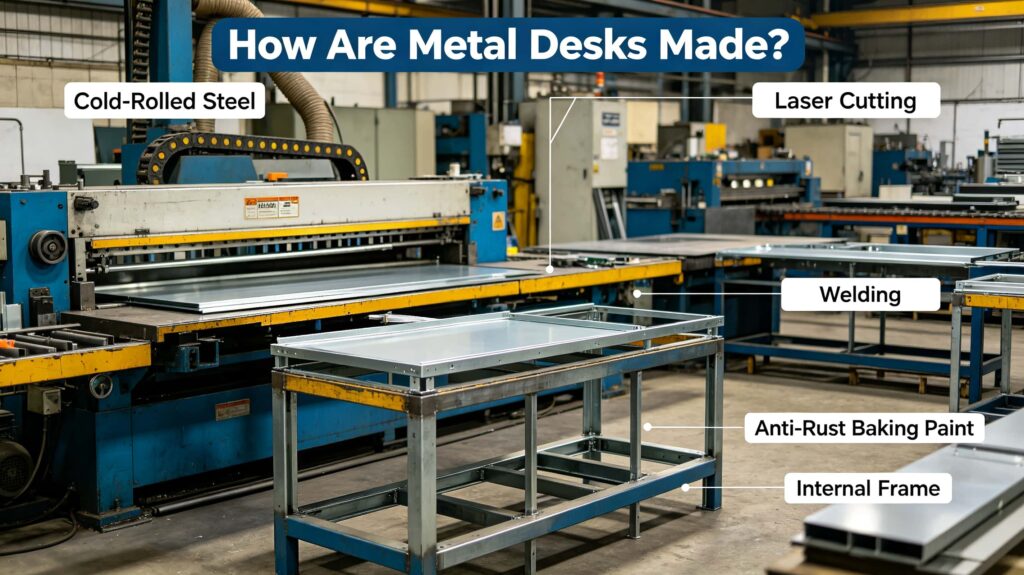 What are metal desks made of?
