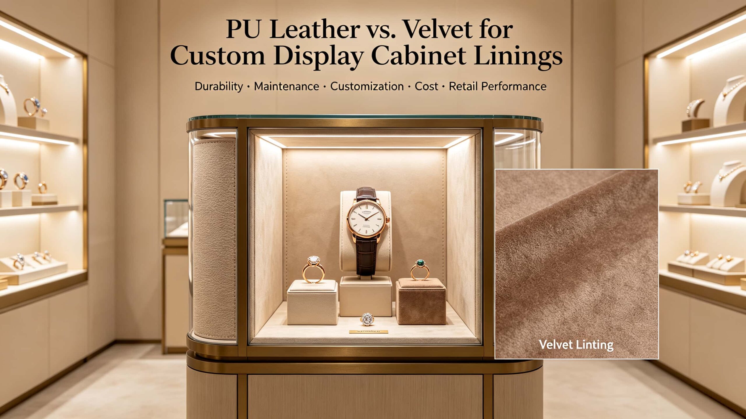 PU Leather vs. Velvet: Which Lining is Best for Your Custom Display Cabinet?