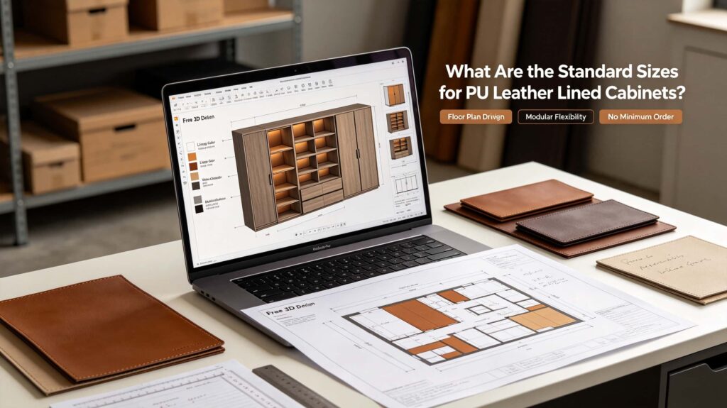 What are the standard sizes for PU leather lined cabinets?