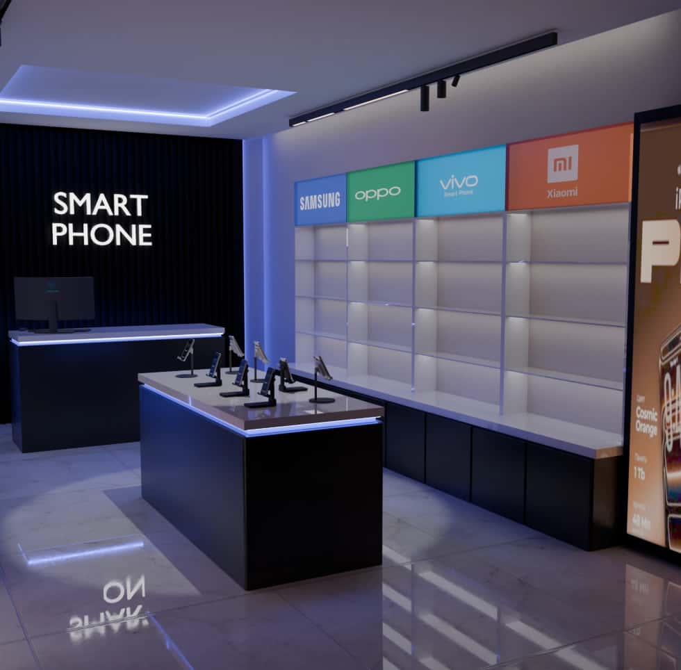 1. Custom Store Fixtures for Modern Multi-Brand Smartphone Shop