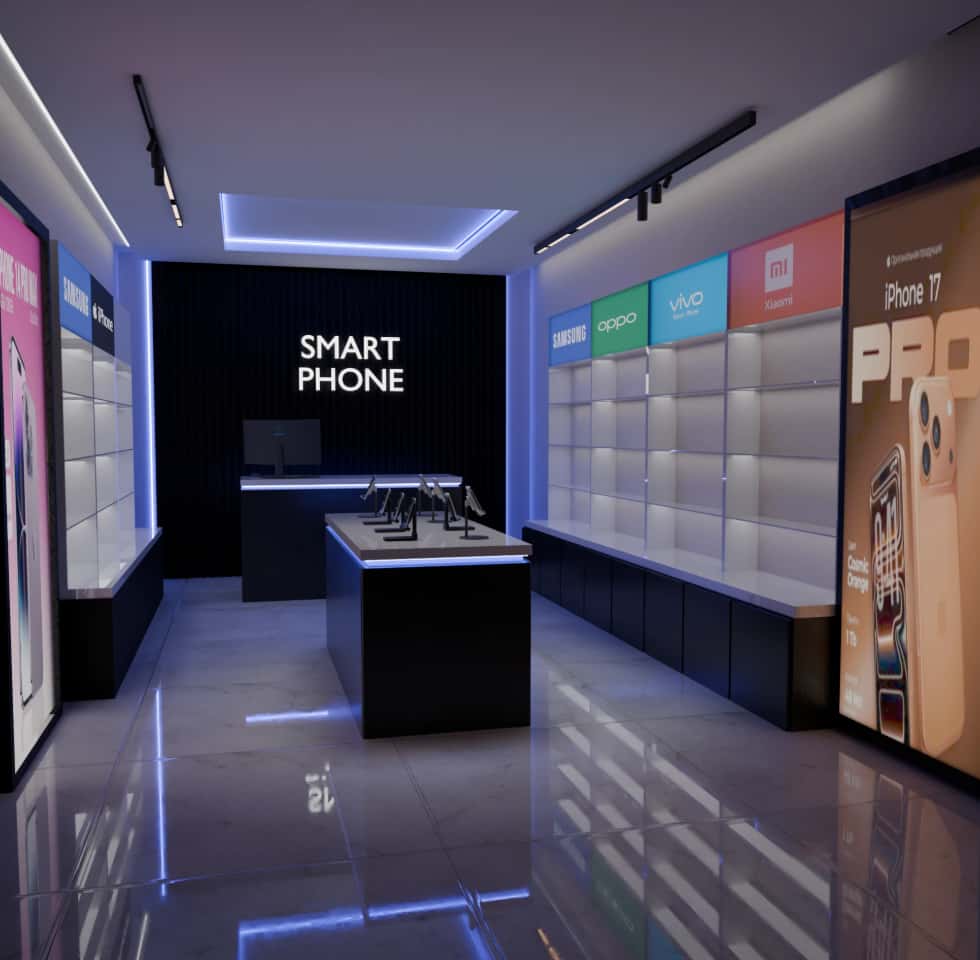 1. Dark Themed Mobile Retail Shop Custom Display Counter Project