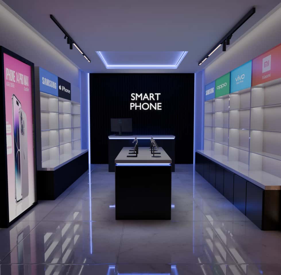 1. Custom Phone Shop Interior Fixtures & Layout Planning