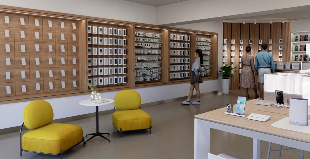 Wood, White, and Yellow: A Phone Store Design