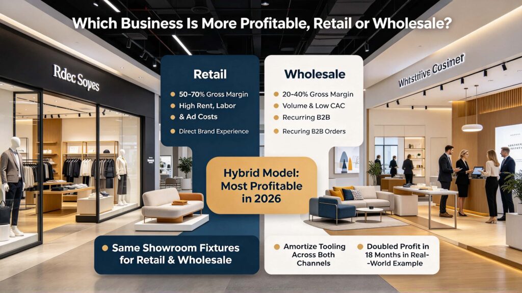 Which business is more profitable, retail or wholesale?