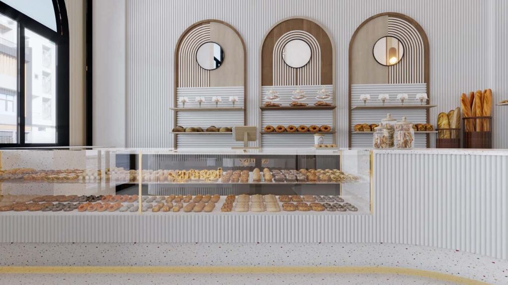 Elegant Modern Cafe Bakery Design With Arched Decor