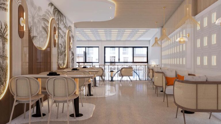 How To Design A Two-Story Bakery Shop With Arched Wall Features