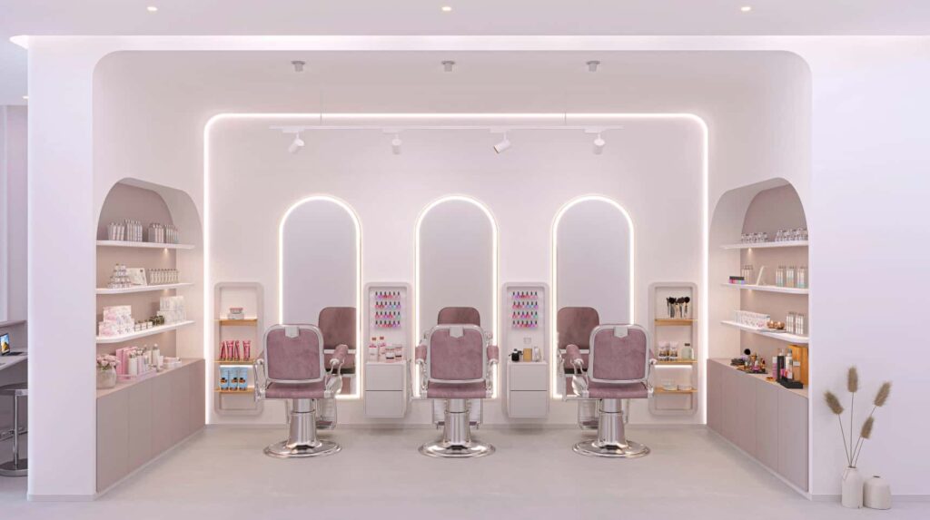1. Modern Soft Pink Beauty Salon Interior Project