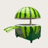 Giant watermelon shape fiberglass mobile serving cart with lifting dome top and wheels, tropical summer themed vending kiosk Lexio Display for beach park mall