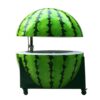Giant watermelon shape fiberglass mobile serving cart with lifting dome top and wheels, tropical summer themed vending kiosk Lexio Display for beach park mall