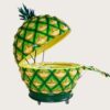 fiberglass display (17) Giant pineapple shape fiberglass mobile serving cart with hydraulic lift lid and wheels, tropical themed vending kiosk Lexio Display for mall beach resort beverage cart