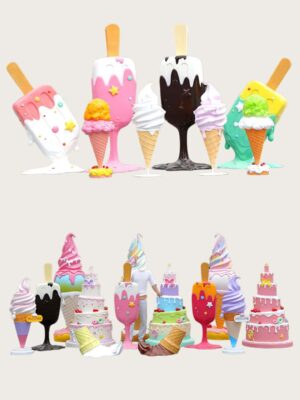 Large fiberglass ice cream popsicle cake sculpture set outdoor shopping mall candy theme decorative statues Lexio Display for commercial plaza summer event