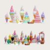 Colorful fiberglass ice‑cream candy cake sculpture set, outdoor shopping mall commercial decorative statues Lexio Display for retail event & holiday decor