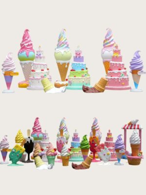 fiberglass display (18) Colorful fiberglass ice‑cream candy cake sculpture set, outdoor shopping mall commercial decorative statues Lexio Display for retail event & holiday decor