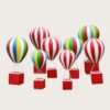 Bright striped fiberglass hot air balloon sculpture set with simulation basket base Lexio Display for shopping mall carnival theme outdoor commercial decorative props