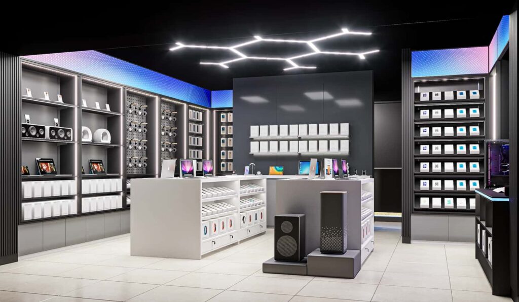 1. Custom Store Fixtures for Modern Electronics & Gadget Retail Shop