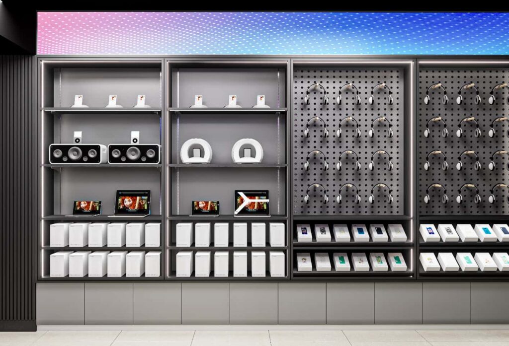 1. Custom Fixtures for Modern Tech Gadget Store