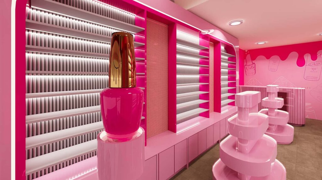 Vibrant Pink Nail Polish Boutique Interior & Fixtures