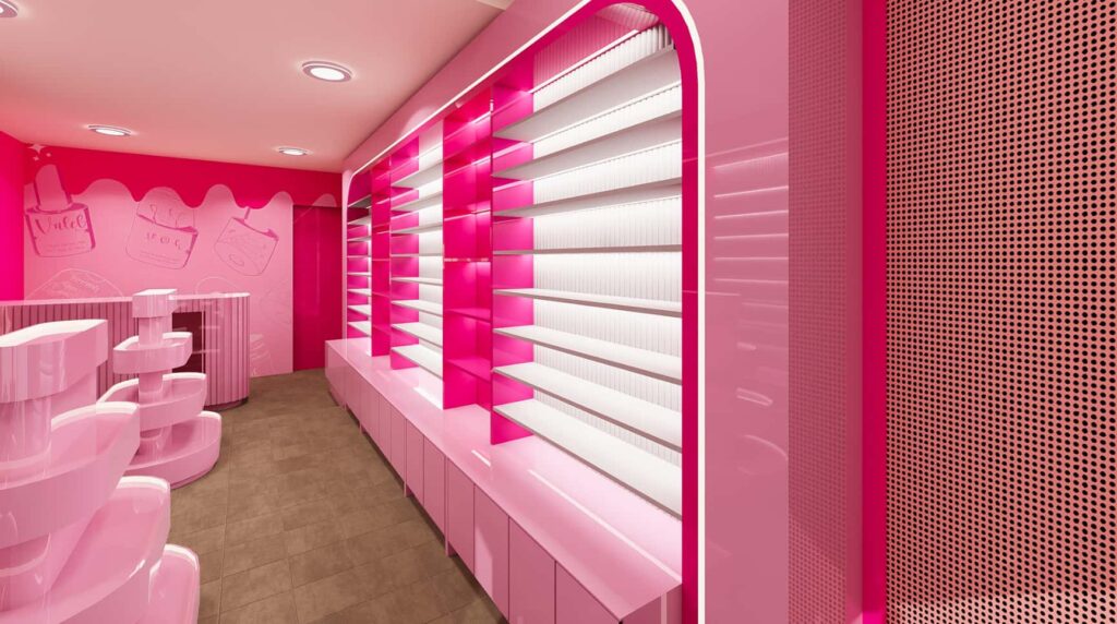 Nail Supply Store Layout Idea with Custom Reception Counter
