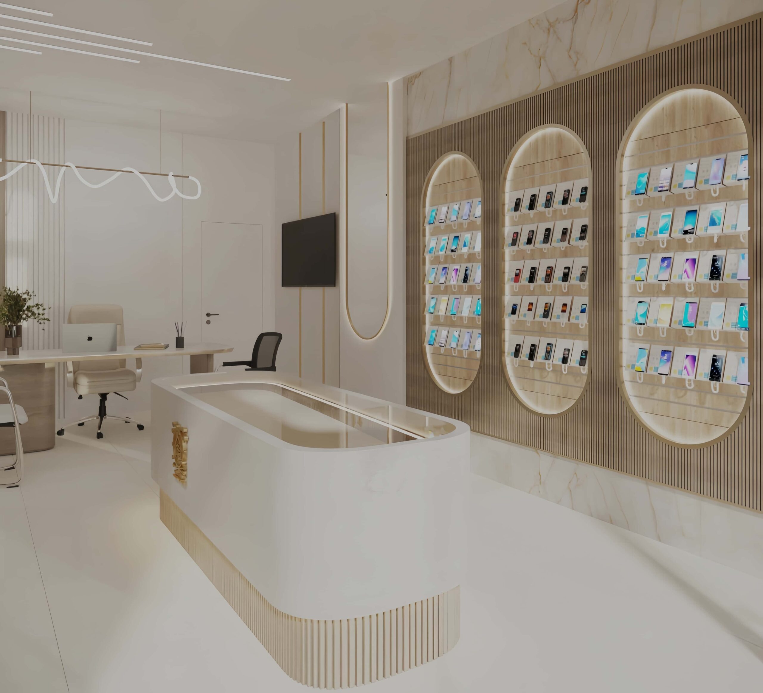 1. Warm Tone Phone Accessory Store Layout Idea