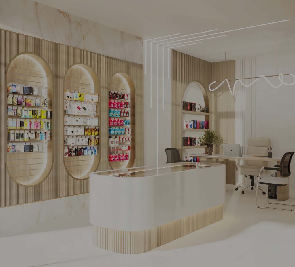 Wood Slat Display Cabinet for Phone Retail Store