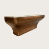 Brushed bronze curved reception desk with natural marble top, solid‑body luxury lobby counter Lexio Display for premium hotel and corporate project