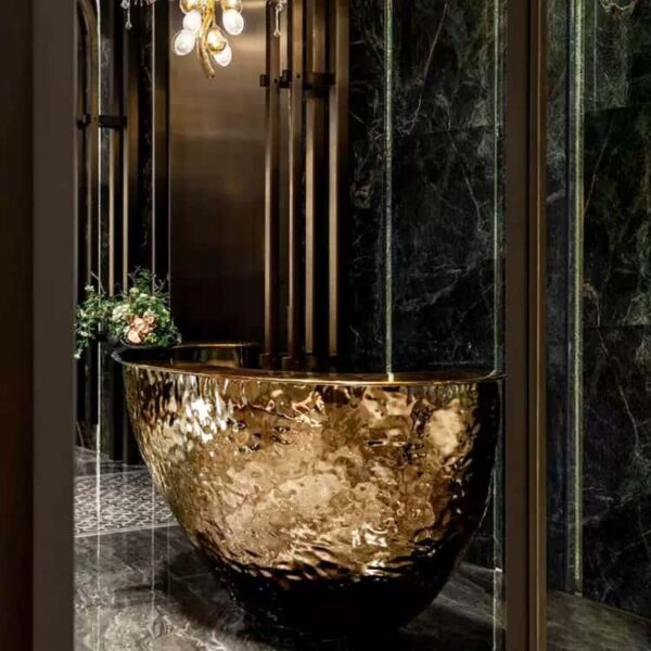 Custom Hammered Bowl Reception Desk | Commercial Glass Top Front Counter For Hotel Lobby