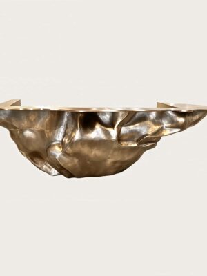 reception desk (37) Sculptural fluid crumpled‑form abstract art reception desk, metallic lobby front counter Lexio Display for gallery and high‑end commercial interior