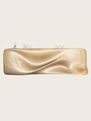 reception desk (46) Glossy champagne gold organic fluid wave sculptural reception desk, multi‑workstation lobby counter Lexio Display for modern luxury lobby interior