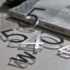 Custom Acrylic 3D Logo Sign (3) Metallic three-dimensional stainless steel with silver crystal letters Custom Acrylic 3D Logo Sign