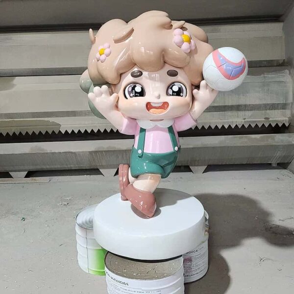 Customized fiberglass display (12) Pair custom cartoon kid mascot fiberglass sculpture, nature themed twin characters for shopping mall exhibition and environmental promotion decor