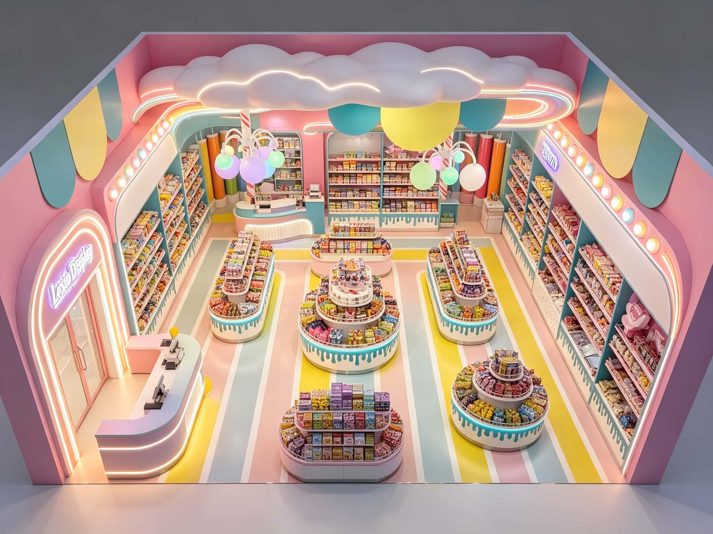 Why Not Elevate Your Candy Shop With Drip‑Style Display Counters & Cloud‑Themed Design