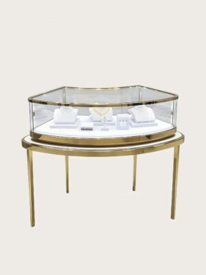 Irregular heart‑shape gold frame jewelry display table glass showcase Lexio Display`