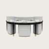 U shape curved jewellery retail counter modular unit with glass top display and closed storage cabinets`