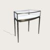 Curved Bow‑Front Black Stainless Steel Open‑Frame Jewelry Store Display Table