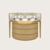 Octagonal round island jewelry display counter gold metal frame curved drawer glass jewellery showcase Lexio Display`