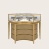 Octagonal round island jewelry display counter gold metal frame curved drawer glass jewellery showcase Lexio Display`