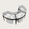 U shape curved jewellery retail counter modular unit with glass top display and closed storage cabinets`