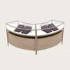 Dual‑module curved wood‑tone jewelry display counter modular glass showcase Lexio Display`