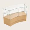 Curved glass retail display counter without cabinet doors modern retail kiosk fixture Lexio Display`