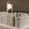 Modern Wavy Shape Jewelry Retail Kiosk, Gold Stainless Steel Frame Jewellery Display Counter